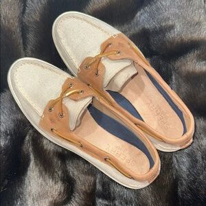 Sperry Men’s Canvas & Leather Boat Shoes - Cream and Tan